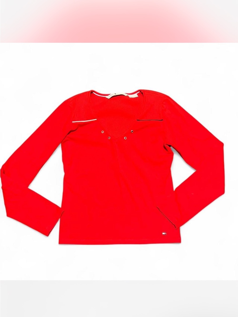 Y2K 2000s Tommy Hilfiger red long sleeve ribbed top